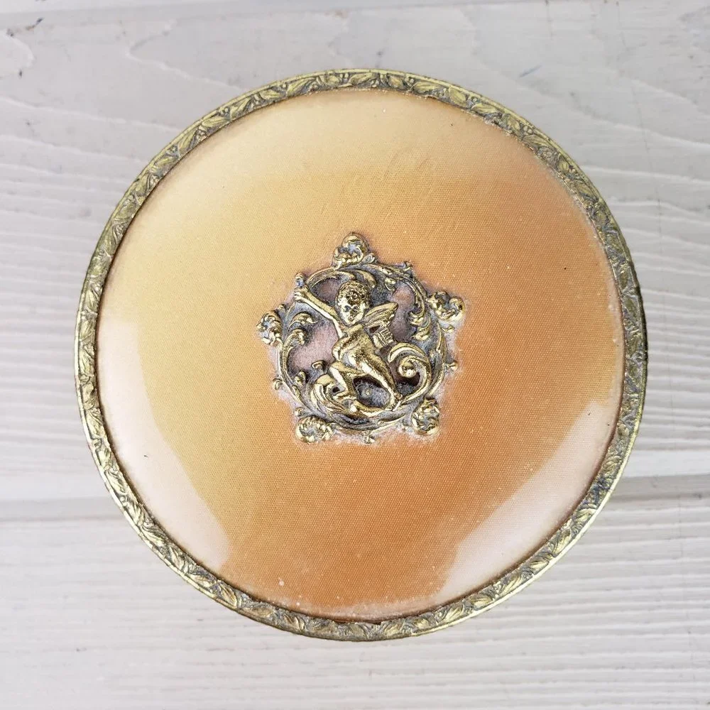 Vtg Gold Glass Trinket Holder